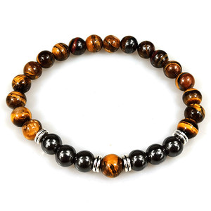 Bracelet classique de beauté européenne 8mm en or avec aimant en pierre d'oeil de tigre jaune pour hommes - Product Image 5