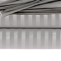 Parure de draps 4 pièces gris clair à rayures de 3 cm pour lit Queen, 300 fils, en polyester, résistante à la décoloration et au rétrécissement, literie d'hôtel, vente en gros, logo personnalisé