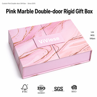 Boîte cadeau rigide à double porte en marbre rose sur mesure de luxe, veine or rose, pour marque cosmétique, marché américain, nouveau design