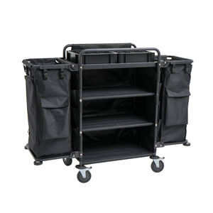 Chariot de nettoyage de chambre d'hôtel de haute qualité Structure en tissu de gros Chariot de service de chambre noir double face - Product Image 2