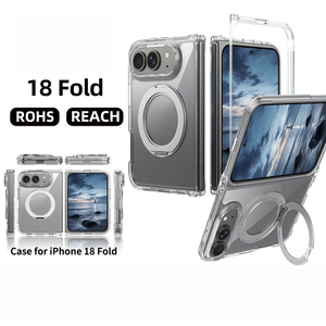 เคสใสแม่เหล็กสำหรับ iPhone 18 Fold พร้อมขาตั้งวงแหวนหมุนได้ 360 องศา ป้องกันเหลือง กันกระแทก แบบพับได้ - Product Image 4