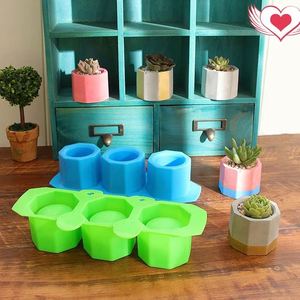 I-0010 DIY Moule en silicone à 3 trous, rond, géométrique, polygonal, pour pot de fleurs, vase, cactus, maison et jardin, style américain - Product Image 5