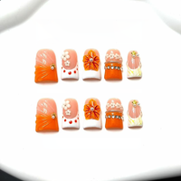 721-725 Faux ongles à presser faits main en forme de bec de canard, 10 pièces, réutilisables, en acrylique, pour enfants, motif carré artificiel