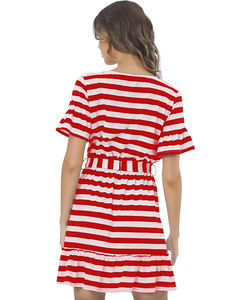 Vestido con volantes estampado a rayas al por mayor para mujer, vacaciones, manga acampanada, vendaje elástico en la cintura, vestido Midi de fiesta de verano - Product Image 3