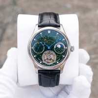Montre mécanique tourbillon 24 heures, phase de lune, double fuseau horaire, luxe, cadrans guillochés en spirale, acier inoxydable, bracelet en cuir, OEM