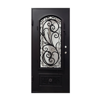 Porte d'entrée principale en fer forgé antivol noire avec double vitrage creux pour villa et appartement (vente en gros)
