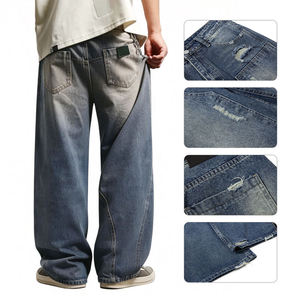 Vaqueros de mezclilla lavados de pierna recta rasgados para hombre, estilo japonés retro, desgastados, estilo urbano, a la moda, holgados, con bordes sin rematar, pantalones de corte medio tipo Daddy - Product Image 2