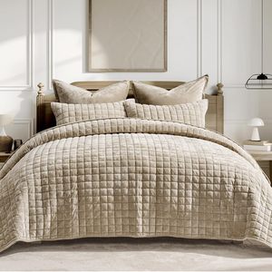 Mềm nhung <span class=keywords><strong>Comforter</strong></span> Set, trọng lượng nhẹ kênh hộp khâu quá khổ bedspread coverlet cho tất cả các mùa đô thị <span class=keywords><strong>Taupe</strong></span> - Product Image 1