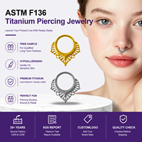 Cincin Hidung Titanium ASTM F136 Tanpa Sambungan, Hoop Tulang Rawan Berulir Dalam, Lapisan Emas 24K, Perhiasan Tubuh, Hadiah Pesta