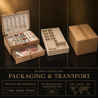 Boîte à bijoux en bois avec crochets pour colliers, compartiments divisés et tiroir coulissant, organiseur de bijoux doublé de tissu