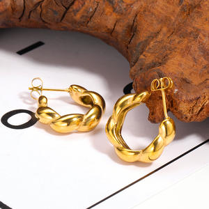 Coréen chic rétro mode lumière luxe petite dentelle torsion titane acier boucles d'oreilles personnalité tempérament tout assorti - Product Image 1