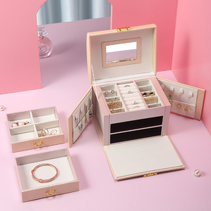 Wholesale Custom logo Luxury PU Leather Large Jewelry Drawer Box Organizer Mirror Big Ring Necklace <strong>Earring</strong> Jewellery Gift <strong>Case</strong> - Product Image 3