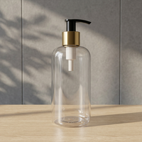 Flacon pompe cylindrique en PET transparent de luxe avec col en aluminium doré, contenant cosmétique vide pour gel douche, lotion, savon liquide, recharge