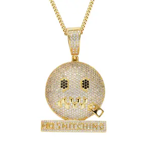 Nieuwe Mode 18K Vergulde Cartoon Emojis Rits Shut Up Grappige Hanger Cubaanse Collier Trendy Hip Hop Sieraden