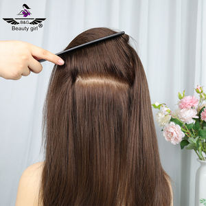 Top en soie médical fait à la main avant à noir brun clair cheveux naturels droits cuir chevelu fourrure de soie pour femme blanche - Product Image 4