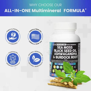 Cápsulas de Musgo Marino con Vitaminas, Aceite de Semillas Negras, Ashwagandha y Raíz de <span class=keywords><strong>Bardana</strong></span> - Mejora la Inmunidad, 60 Cápsulas para Adultos - Product Image 6