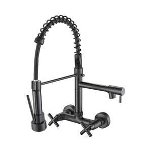 Design moderno <span class=keywords><strong>rubinetto</strong></span> da <span class=keywords><strong>cucina</strong></span> con montaggio a parete in ottone nero a doppia croce 360 ° di rotazione doppio foro caldo e freddo primavera <span class=keywords><strong>rubinetto</strong></span> lavello - Product Image 4