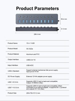 Hub USB de 10 Puertos con Interruptores Individuales, 5Gbps USB 3.0, Alimentación por CC 12V 4A, Aluminio, Plug and Play para Computadoras Windows, Mac y Linux