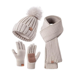 Mesdames Femmes Epais Côtelé Tricoté Doux Faux Fourrure Pompon Bonnet Echarpe Telefingers Gants Set 3 Pack Winter Hat <span class=keywords><strong>Snood</strong></span> Mitts Suit - Product Image 2