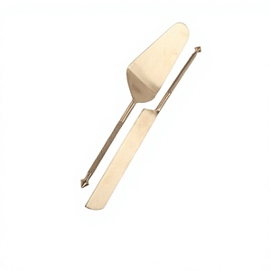 Juego de cuchillos para servir pasteles vintage dorados con mango de cuerda trenzada, de acero inoxidable pulido a espejo, para fiestas, postres y tartas. - Product Image 1