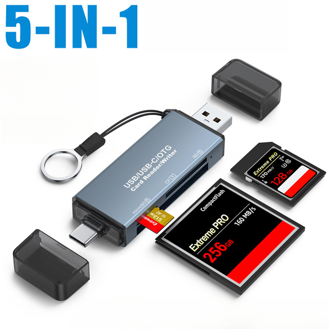 CF Card Reader Three-in-one SD Memory, MicroSD/TF Single-lens Reflex Camera, Type-C Dual-Head, OTG Car USB, Support 2TB Capacity