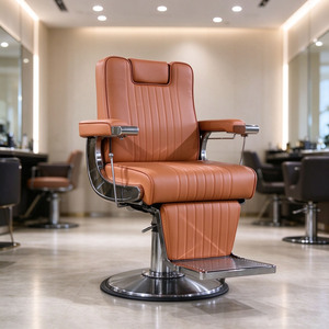 Brown <b>Leather</b> Barber <b>Chair</b> Hydraulic Salon Styling <b>Chair</b> <b>Reclining</b> Beauty <b>Chair</b> with Footrest for Barbershop - Product Image 1