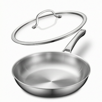 Wajan Stainless Steel 3-lapis dengan Tutup, Dasar Rata, Sehat, Aman untuk Oven dan Mesin Cuci Piring, Kompatibel dengan Induksi, Pemanasan Merata, Peralatan Masak