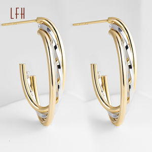 Vente en gros de boucles d'oreilles créoles épaisses simples en or pur 18 carats, boucles d'oreilles lisses en forme de C, bijoux en or 18 carats véritable - Product Image 1