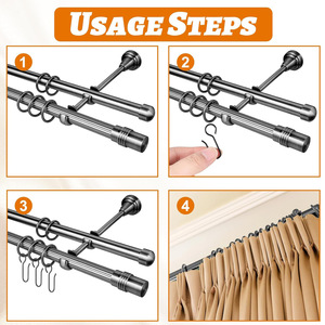 Cross-Border Direct Supply Solid Pattern 201 Stainless Steel <strong>Black</strong> Metal Curtain <strong>Hooks</strong> with Wire Ceiling Track Hanging System - Product Image 3