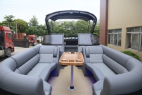 Bateau à ponton sportif en fibre de verre certifié CE de 27 pieds avec lit de soleil arrière pour le travail, les fêtes, le plaisir, les excursions, les croisières, moteur hors-bord