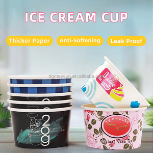 Ly giấy đựng kem, ly giấy đựng sữa chua đông lạnh dùng một lần in hình, có nắp vòm, bán sỉ - Product Image 3