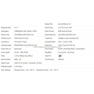 NL12876BC26-25 Pantalla de 15.3 Pulgadas 1280*768 Pantalla LCD NL12876BC26-25 Panel LCD en Existencia - Product Image 2