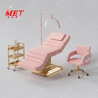 Table de massage moderne en cuir blanc avec base en acier inoxydable doré, lit de salon électrique de luxe à 3 moteurs avec commande au pied