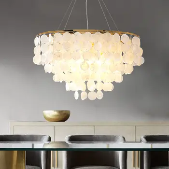 Shell Led Ceiling Hanging Lamp Nordic White Natural Seashell Chandelier E14 Led Bulb Home Hotel Pendant Light