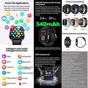 ET570 ECG montre intelligente 1.96 pouces grand écran BT appel SOS fréquence cardiaque moniteur de pression artérielle moniteur de santé Smartwatch - Product Image 6