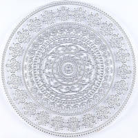 Assiettes de présentation en verre de 13 pouces, motif mandala doré en relief, assiette décorative ronde de luxe pour la décoration de table de mariage ou de banquet