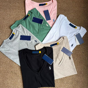 Женская приталенная футболка из хлопка и капока с вышивкой в виде милых животных, V-образным вырезом, короткими рукавами, защитой от УФ-излучения и текстурой добби, модель <span class=keywords><strong>PL</strong></span> Raffaello. - Product Image 3