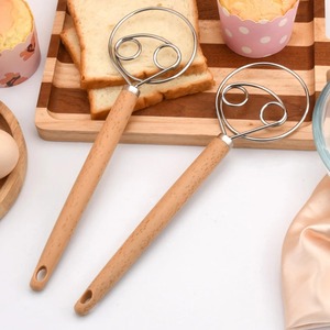 Batidora de mano creativa de 10 pulgadas para pan danés, utensilio de repostería de acero inoxidable, batidor de masa, batidor de huevos, herramienta mezcladora con mango de madera - Product Image 1