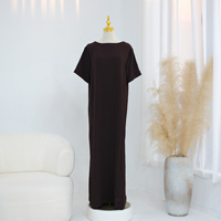 Robe intérieure longue en polyester grande taille 2026, effet 3D, couleur unie, manches courtes, manches princesse