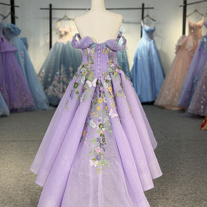 Dy6528 2 1 Vestidos de Quinceañera de Encaje Morado Claro, Vestido de Fiesta con Flores 3D, Escote Corazón, Cola Watteau, 100% Algodón - Product Image 3