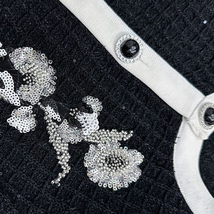 Autunno/inverno 2025 classico stile oro <span class=keywords><strong>nero</strong></span> piccola fragranza a maglia fiore scintillio ricamato <span class=keywords><strong>lungo</strong></span> abito a due pezzi - Product Image 5