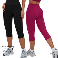 Nouveau Pantalon de sport mi-long pour femme 2026, uni, respirant, doux, moulant, taille haute, sans ligne T, avec logo personnalisé