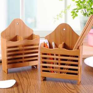 Boîte de rangement pour baguettes en bambou avec trous de drainage, support de vaisselle suspendu pour cuisine, forme carrée pour baguettes et cuillères - Product Image 1