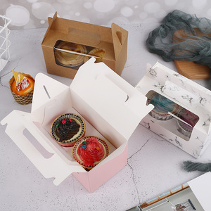 Eco Recyclable Craft Paper Folders with Transparent Window Matt Lamination & Embossing Handle for <b>Portable</b> Dessert Transport - Product Image 2