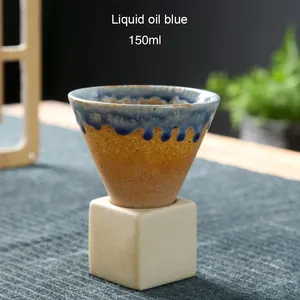 Rugueux rétro en céramique créatif tasse à thé Latte fleur tasse ménage tasse en céramique entonnoir lait tasse porte-eau avec Base