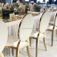 Chaises de mariage empilables modernes en métal doré et blanc, en acier inoxydable, de luxe pour événements, hôtels, salles à manger, banquets et fêtes