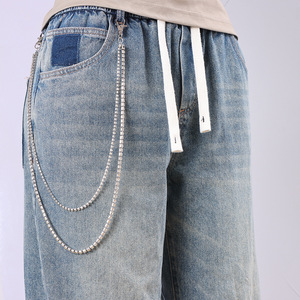 Chaîne de pantalon Yueli en strass, double couche, style hip-hop, chaîne de corps en alliage de zinc, style K blanc, pour usage quotidien, sertissage griffe - Product Image 1