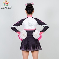 Uniforme de cheerleading OEM avec haut à manches longues et jupe, noir et rose, papillons, strass, avec logo gratuit