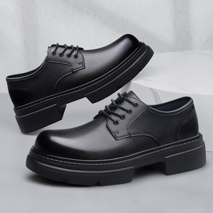 Chaussures Derby pour hommes, style britannique, noires, en cuir, à lacets, à semelle plateforme, à bout large, décontractées, habillées, professionnelles, tendance, pour le printemps - Product Image 3