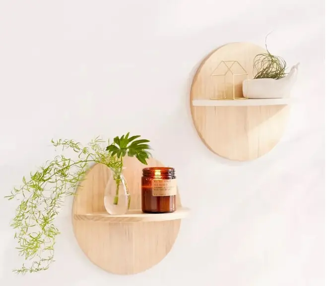 Home Decoration Round Floating Shelves Wooden Half Circle Wall Shelf Contemporary Shelving Unit for Flower Pot